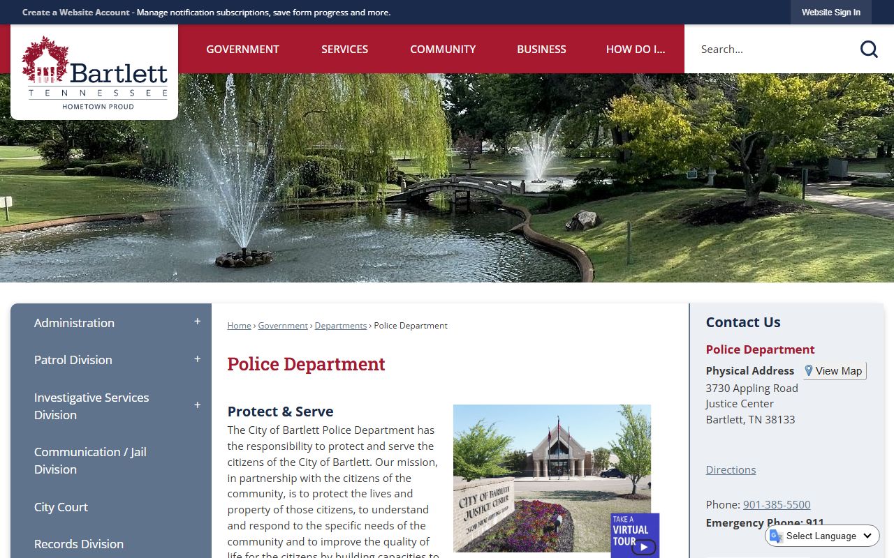Bartlett Police Department website for Bartlett jail roster
