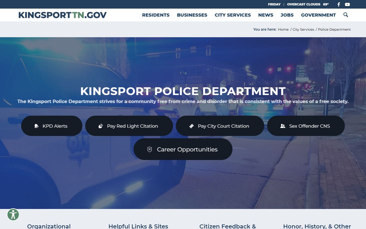 Kingsport Police Department website for jail roster and arrest information