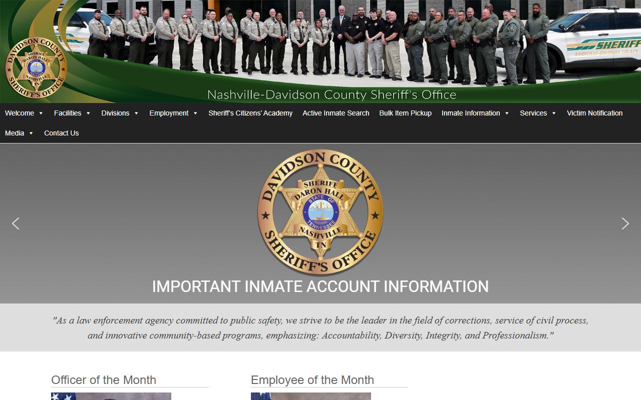 Nashville Davidson County Sheriff's Office website for jail roster