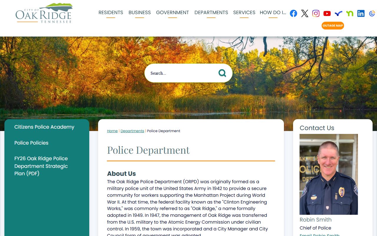 Oak Ridge Police Department website for Oak Ridge jail roster