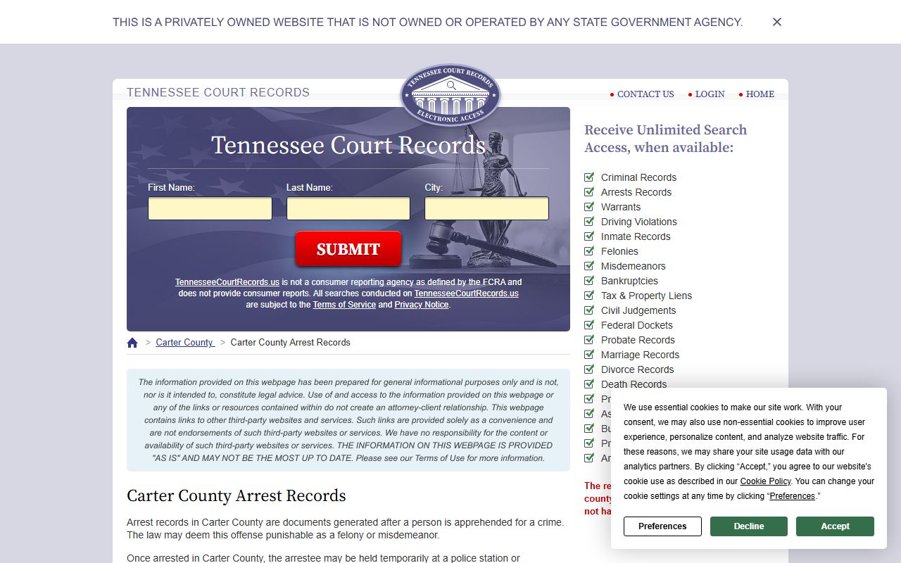 Carter County detention center records and jail roster