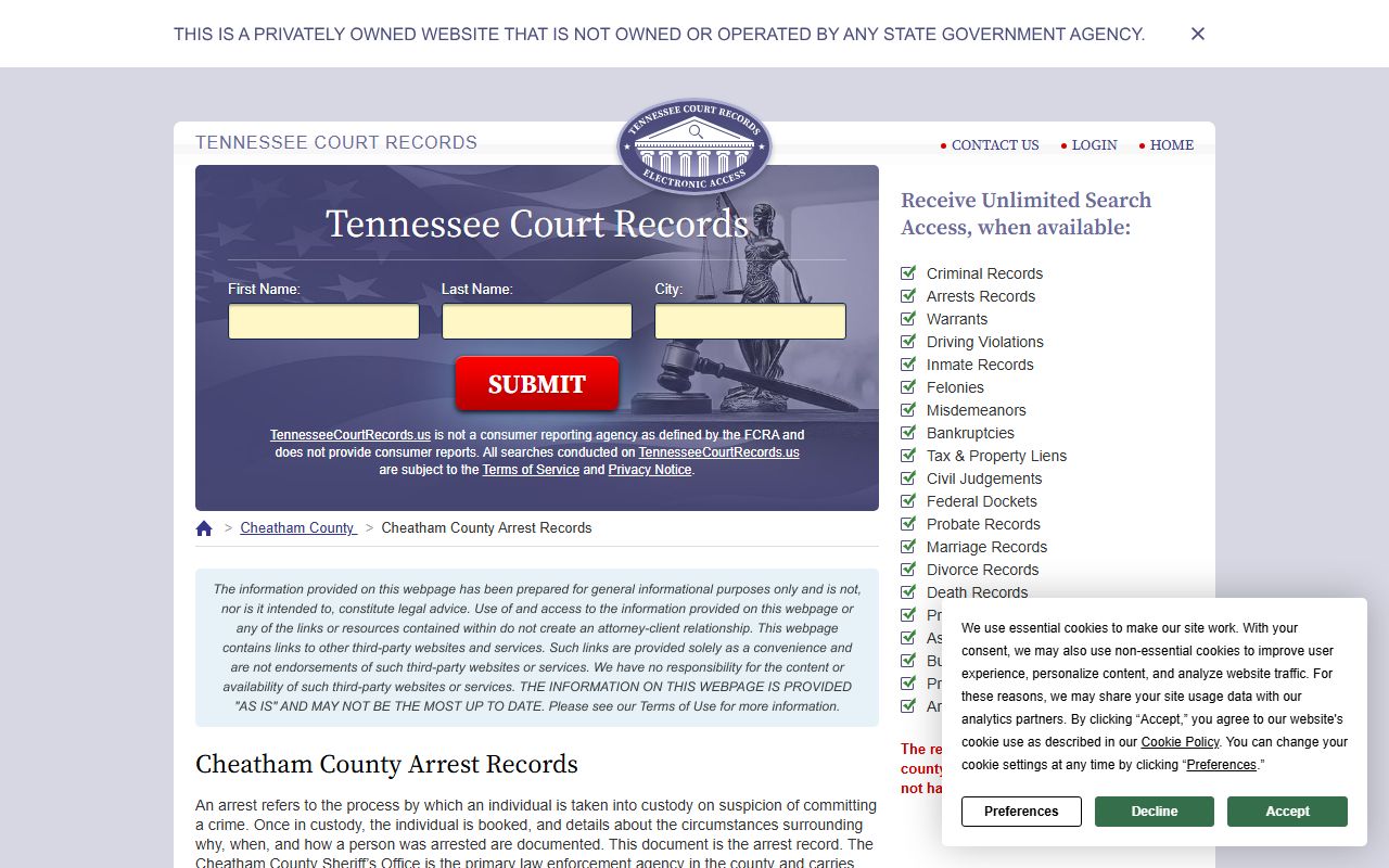 Cheatham County jail records and jail roster lookup
