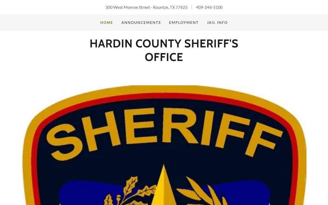 Hardin County Sheriff's Office website for jail roster