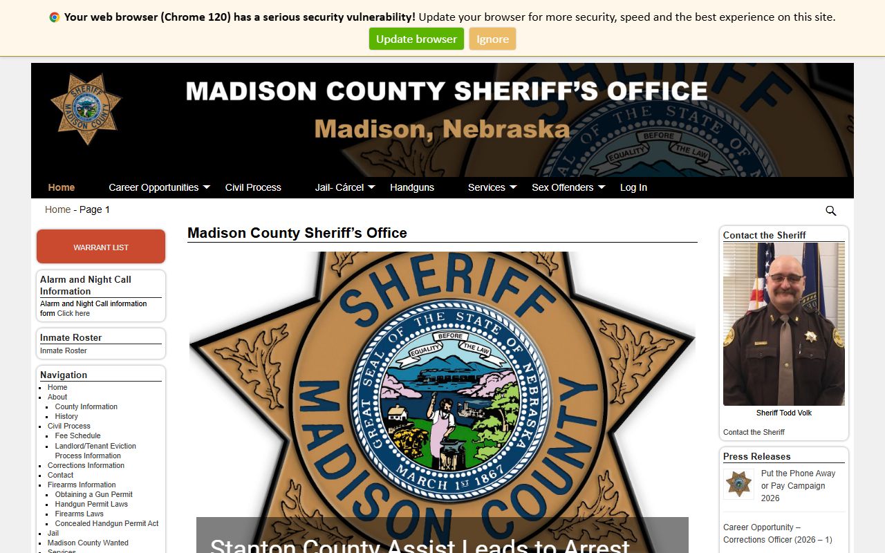 Madison County Sheriff's Office website for jail roster records in Jackson Tennessee