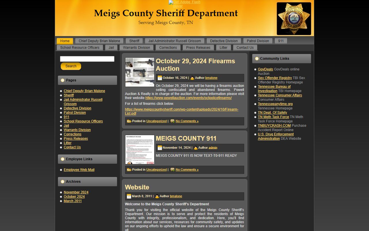 Meigs County Sheriff's Office website for jail roster