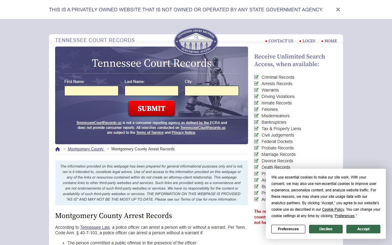 Montgomery County arrest records guide for jail roster