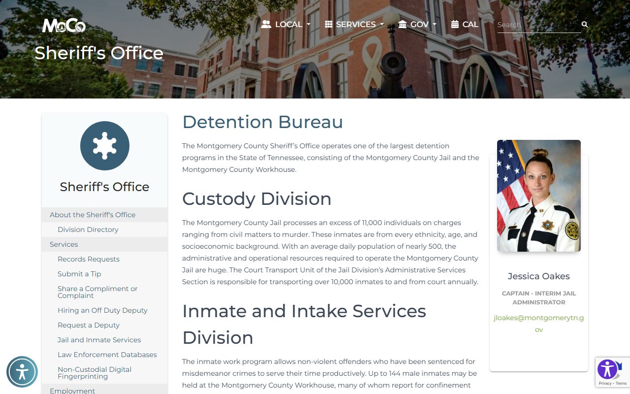 Montgomery County booking inquiry portal for Clarksville jail roster