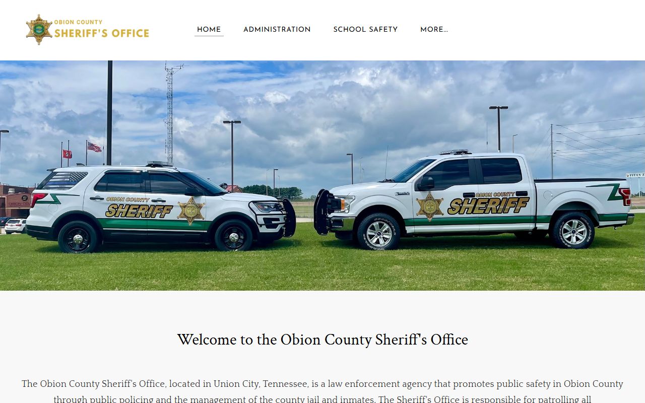 Obion County Sheriff's Office website for jail roster