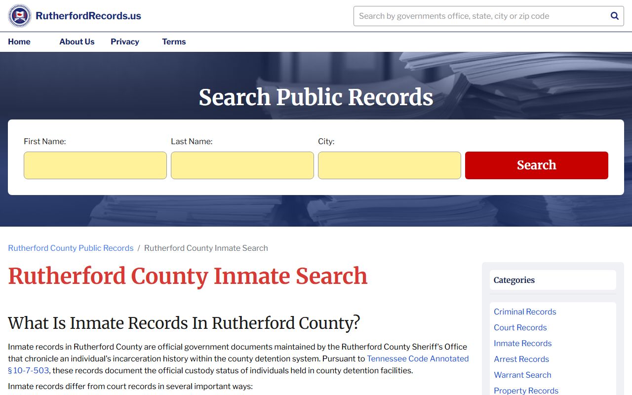 Rutherford County Adult Detention Center inmate search for jail roster