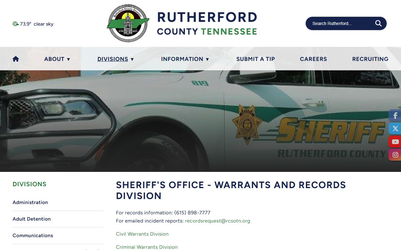 Rutherford County Sheriff's Office website for jail roster