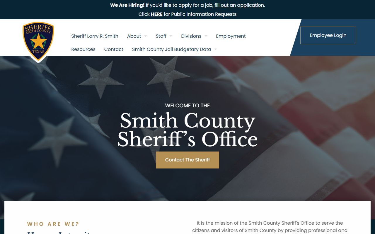 Smith County Sheriff's Office website for jail roster