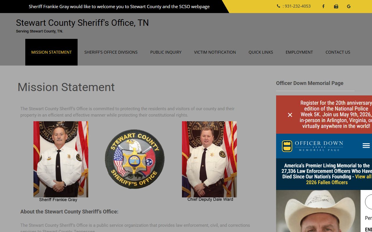 Stewart County Sheriff's Office website for jail roster