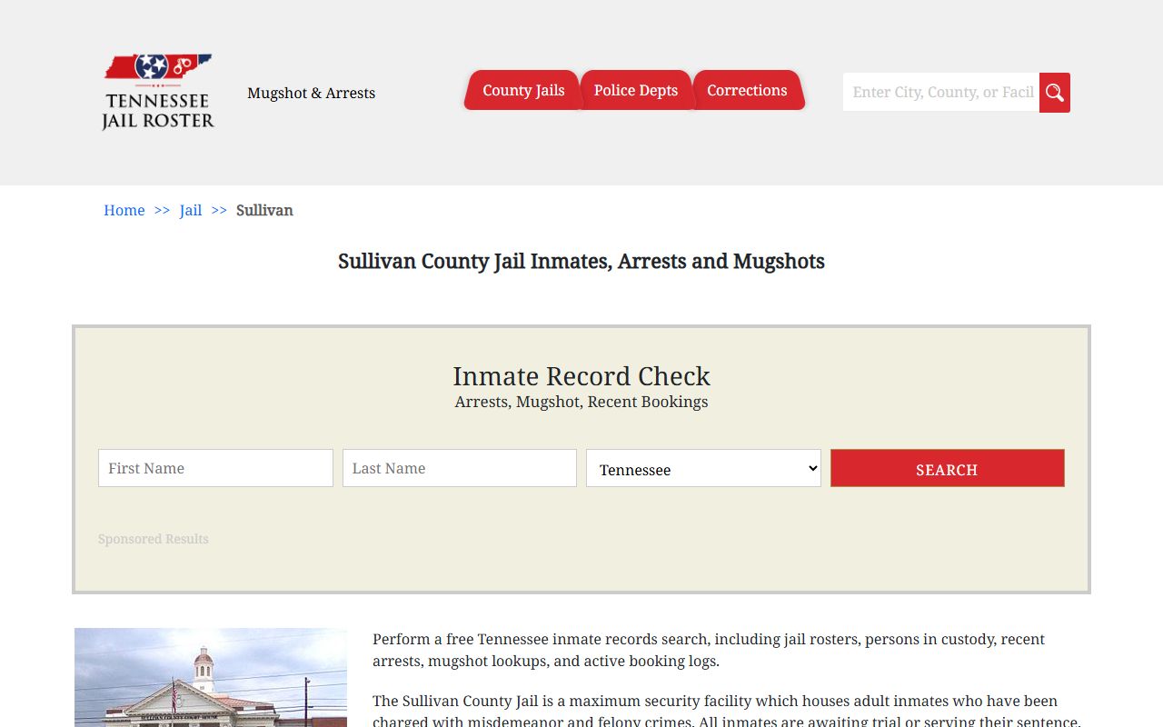 Sullivan County jail information and jail roster lookup