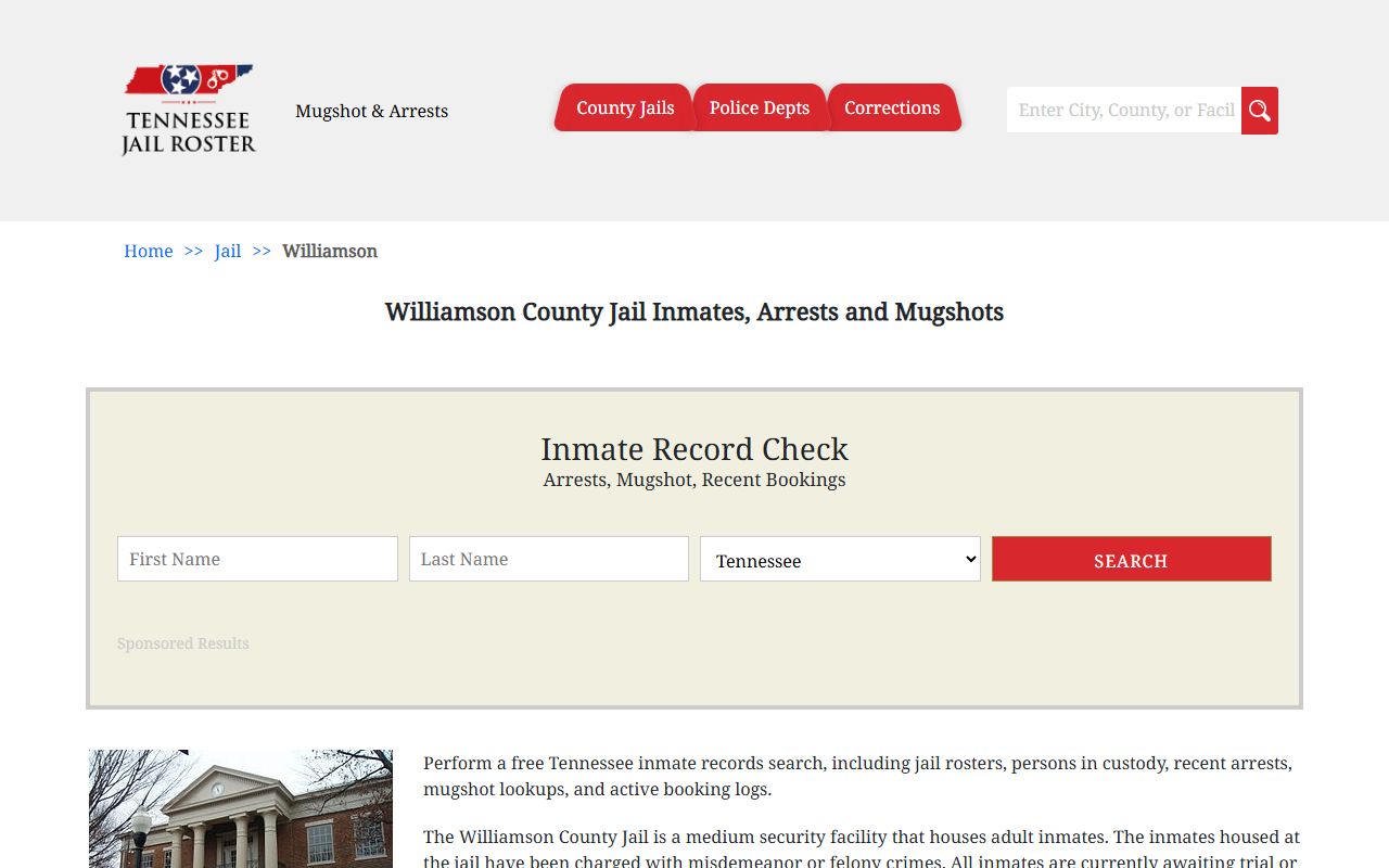 Williamson County jail information and jail roster