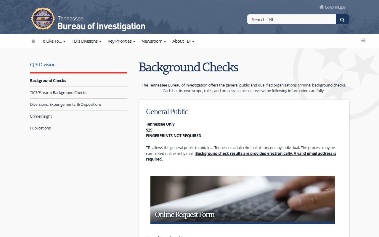 Tennessee Bureau of Investigation jail roster and background checks