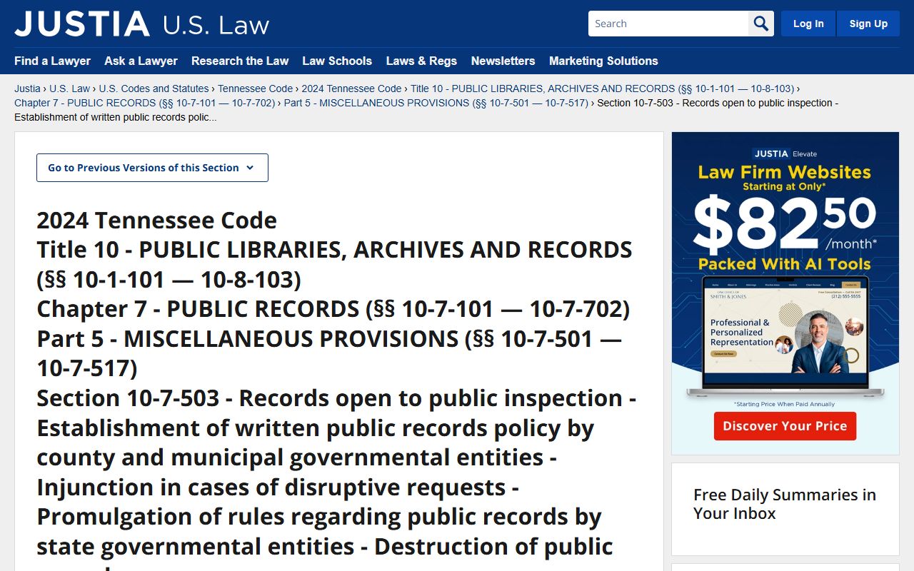 Tennessee Code Annotated public records statutes for jail roster