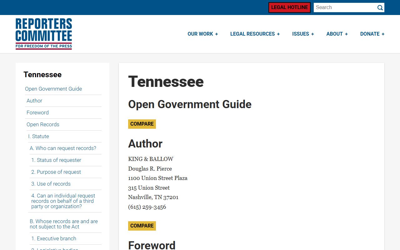 Tennessee open government guide for jail roster access