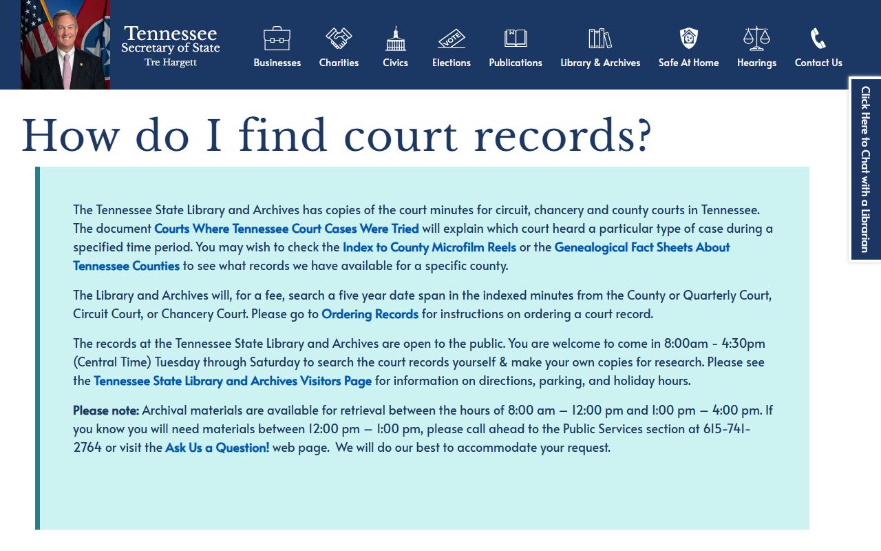 Tennessee State Library and Archives court and booking records