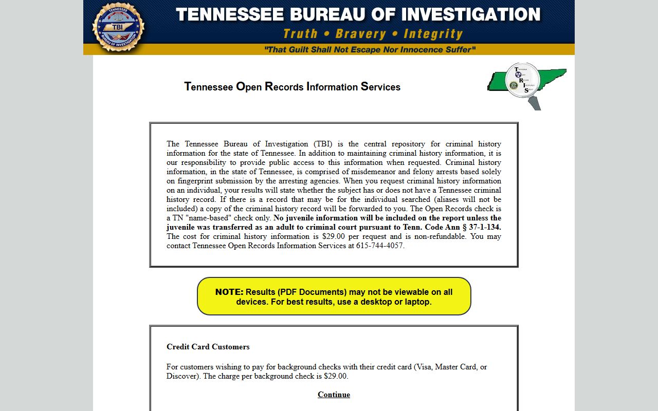 Tennessee TORIS jail roster search portal